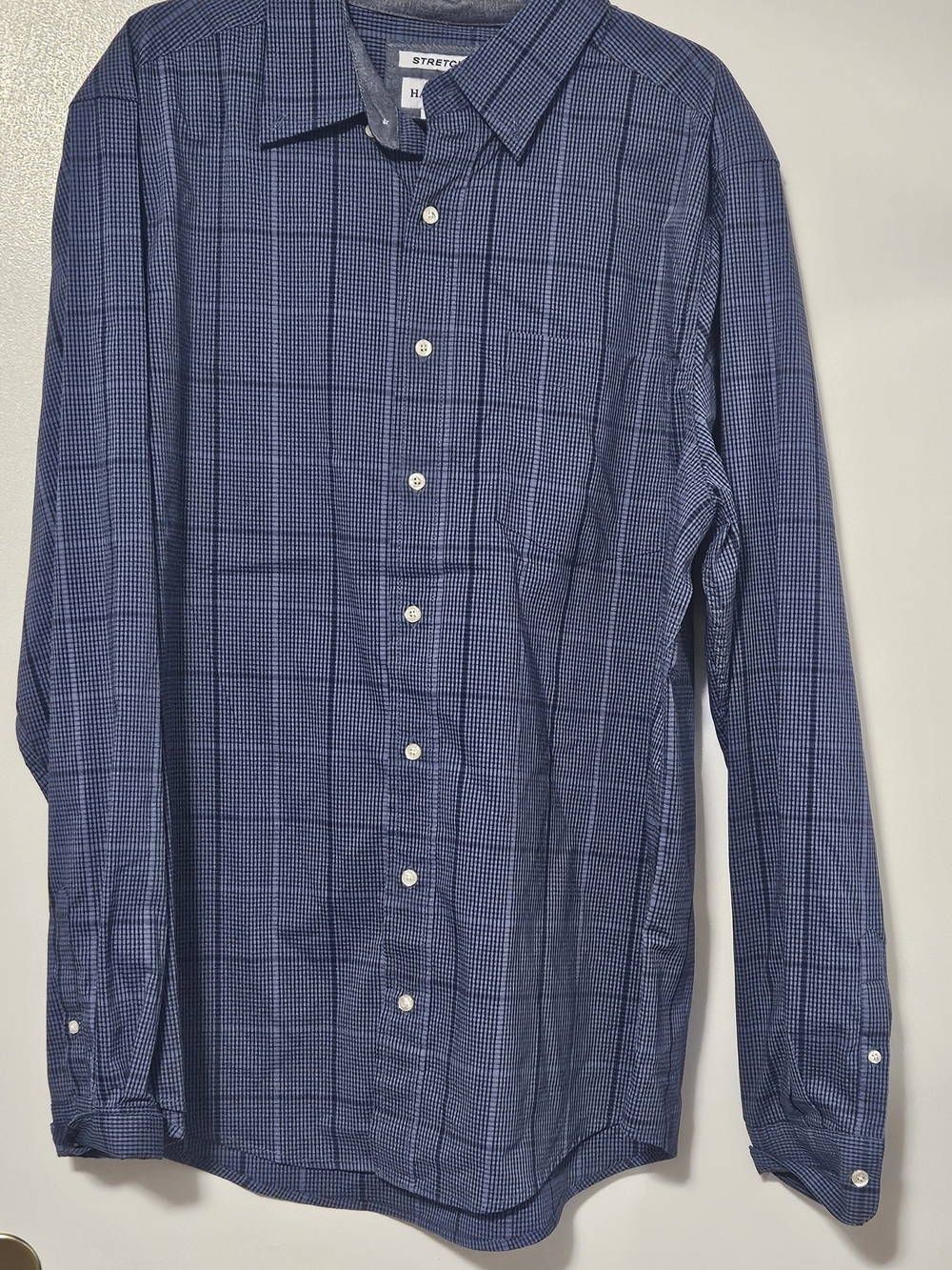 Haggar Stretch Blue Grid Long Sleeve Button-Down - Men's XLT